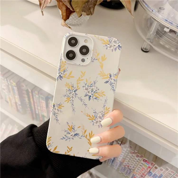 ARU Para iPhone 14 Pro Funda de teléfono de TPU con ajuste perfecto - Flor Gris