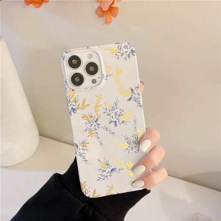 ARU Para iPhone 14 Pro Funda de teléfono de TPU con ajuste perfecto - Flor Gris