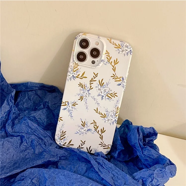 ARU Para iPhone 14 Pro Funda de teléfono de TPU con ajuste perfecto - Flor Gris