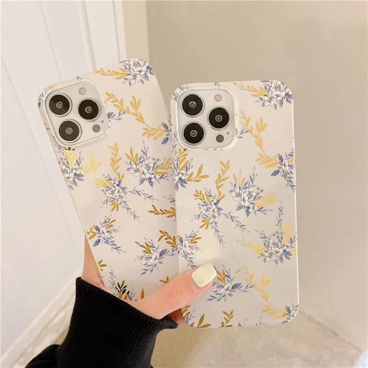 ARU Para iPhone 14 Pro Funda de teléfono de TPU con ajuste perfecto - Flor Gris