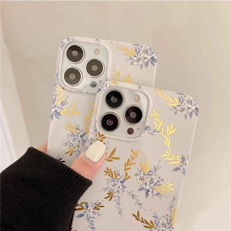 ARU Para iPhone 14 Pro Funda de teléfono de TPU con ajuste perfecto - Flor Gris