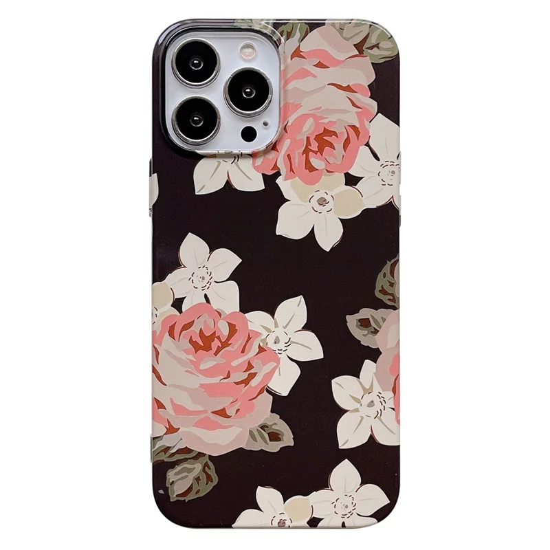 ARU For iPhone 13 Pro Max 6.7 inch Case Stylish Water Transfer Printing Glossy TPU Phone Cover - Large Flower