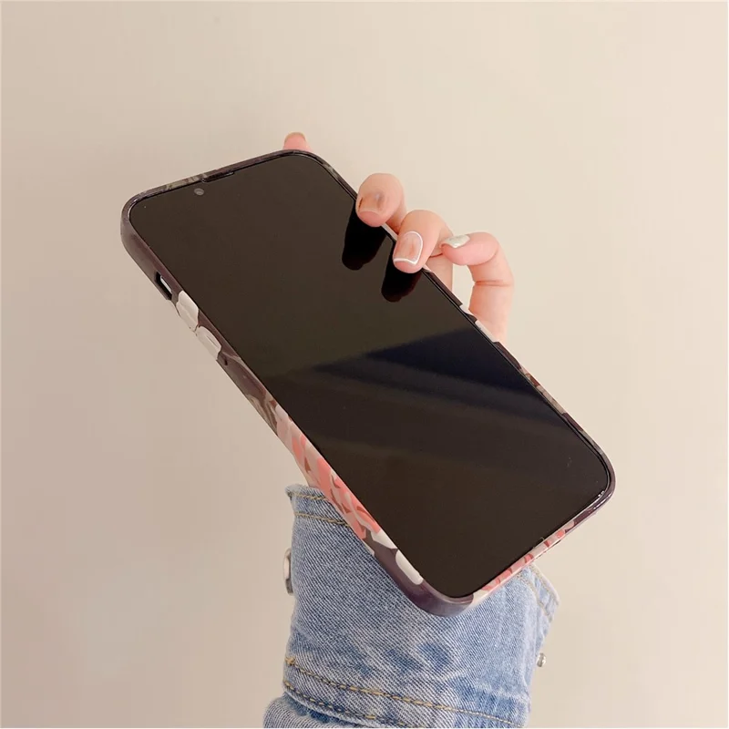 ARU For iPhone 13 Pro Max 6.7 inch Case Stylish Water Transfer Printing Glossy TPU Phone Cover - Large Flower