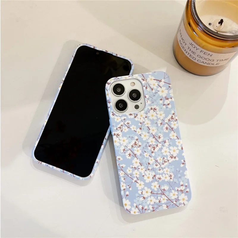 ARU Чехол для iPhone 14 Pro Max TPU, противоударный, с водяной печатью, белый цветочный