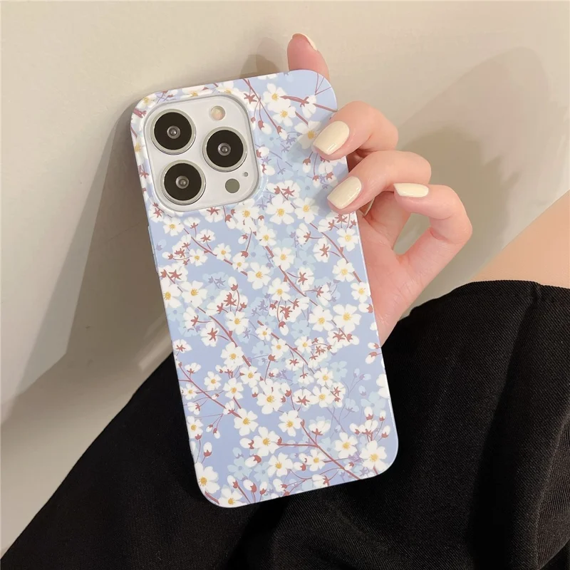 ARU Чехол для iPhone 14 Pro Max TPU, противоударный, с водяной печатью, белый цветочный