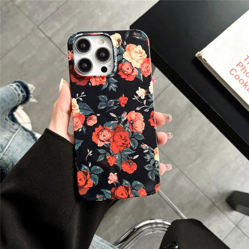 ARU Para iPhone 15 Pro Caso do telefone à prova de queda com impressão por transferência de água TPU Back Cover - Rose