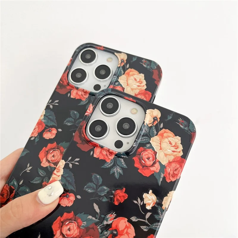 ARU Para iPhone 15 Pro Caso do telefone à prova de queda com impressão por transferência de água TPU Back Cover - Rose