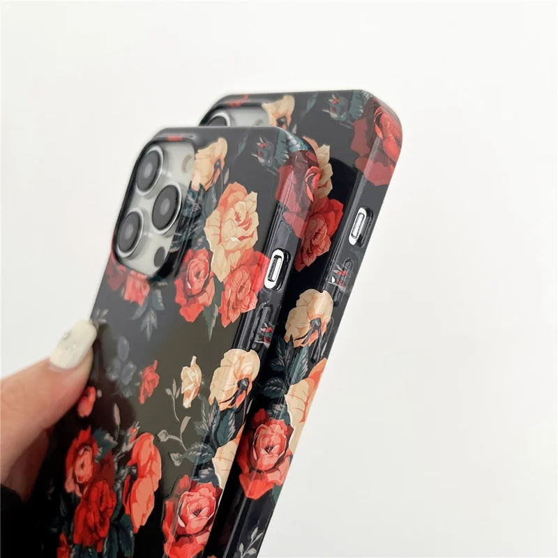 ARU Para iPhone 15 Pro Caso do telefone à prova de queda com impressão por transferência de água TPU Back Cover - Rose