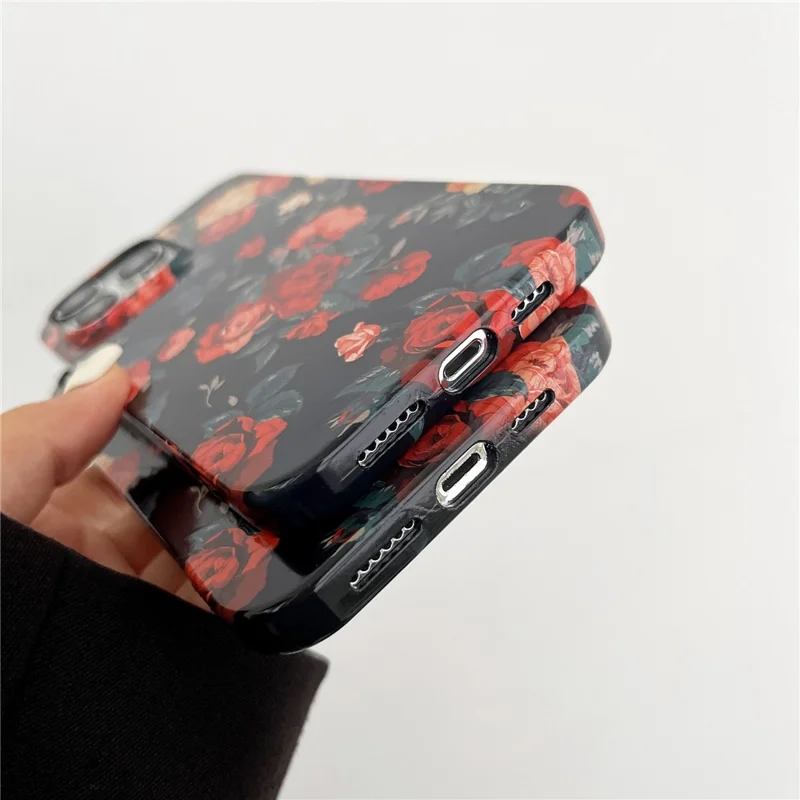 ARU Para iPhone 15 Pro Caso do telefone à prova de queda com impressão por transferência de água TPU Back Cover - Rose