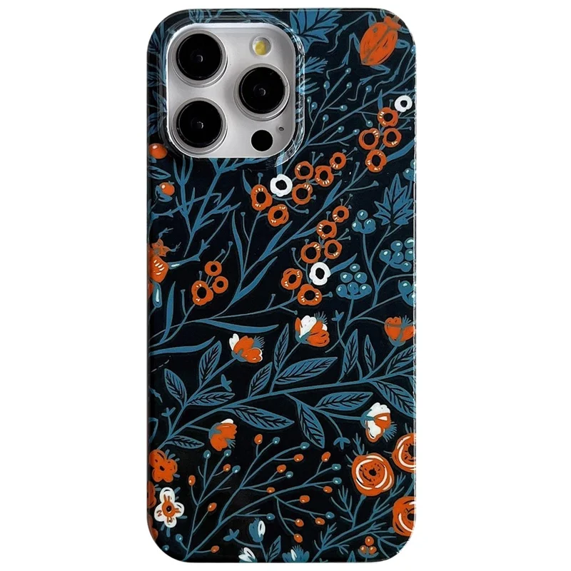 ARU Für iPhone 15 Pro Drop Proof Handy-Hülle Wasserübertragung Bedruckter TPU-Rückseite - Blauer Blattmuster