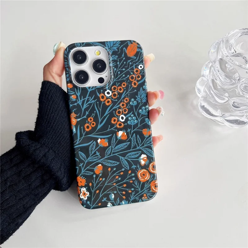 ARU Für iPhone 15 Pro Drop Proof Handy-Hülle Wasserübertragung Bedruckter TPU-Rückseite - Blauer Blattmuster