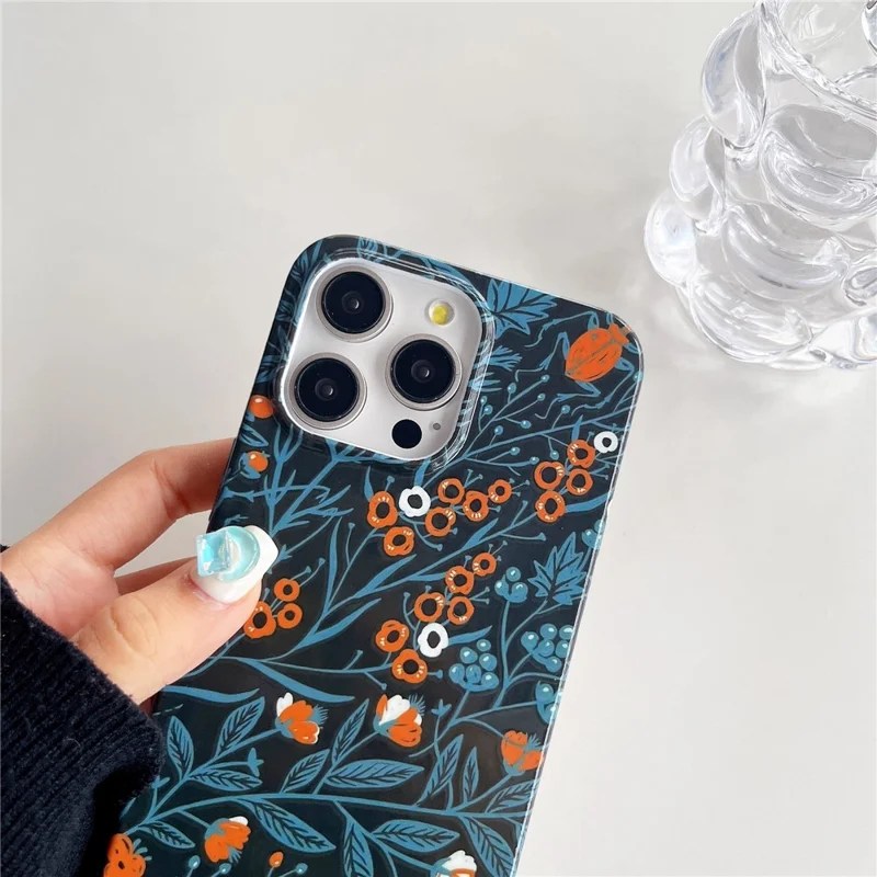 ARU Für iPhone 15 Pro Drop Proof Handy-Hülle Wasserübertragung Bedruckter TPU-Rückseite - Blauer Blattmuster