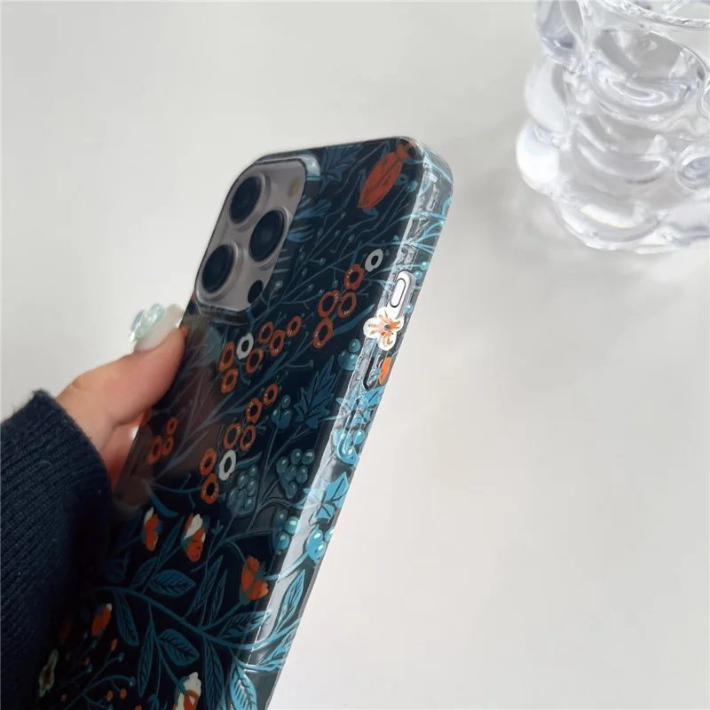 ARU Für iPhone 15 Pro Drop Proof Handy-Hülle Wasserübertragung Bedruckter TPU-Rückseite - Blauer Blattmuster