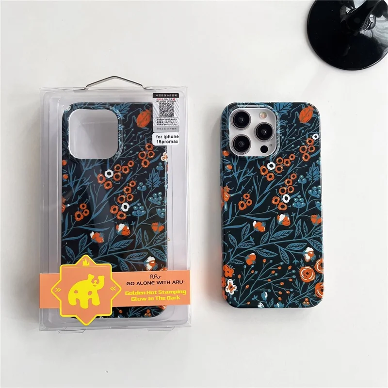 ARU Für iPhone 15 Pro Drop Proof Handy-Hülle Wasserübertragung Bedruckter TPU-Rückseite - Blauer Blattmuster