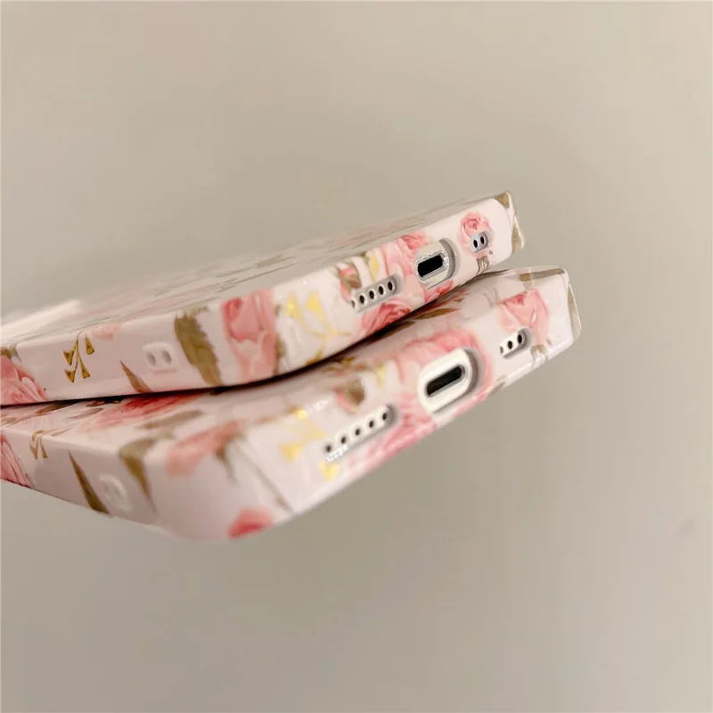 ARU Für iPhone 15 Pro Stoßfestes Handyhülle Wassertransferdruck TPU Rückabdeckung - Rosa