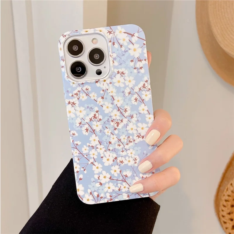 ARU Für iPhone 15 Pro Max Hülle Stilvolles Muster Wassertransferdruck Weiche TPU Handyhülle - Weiße Blume