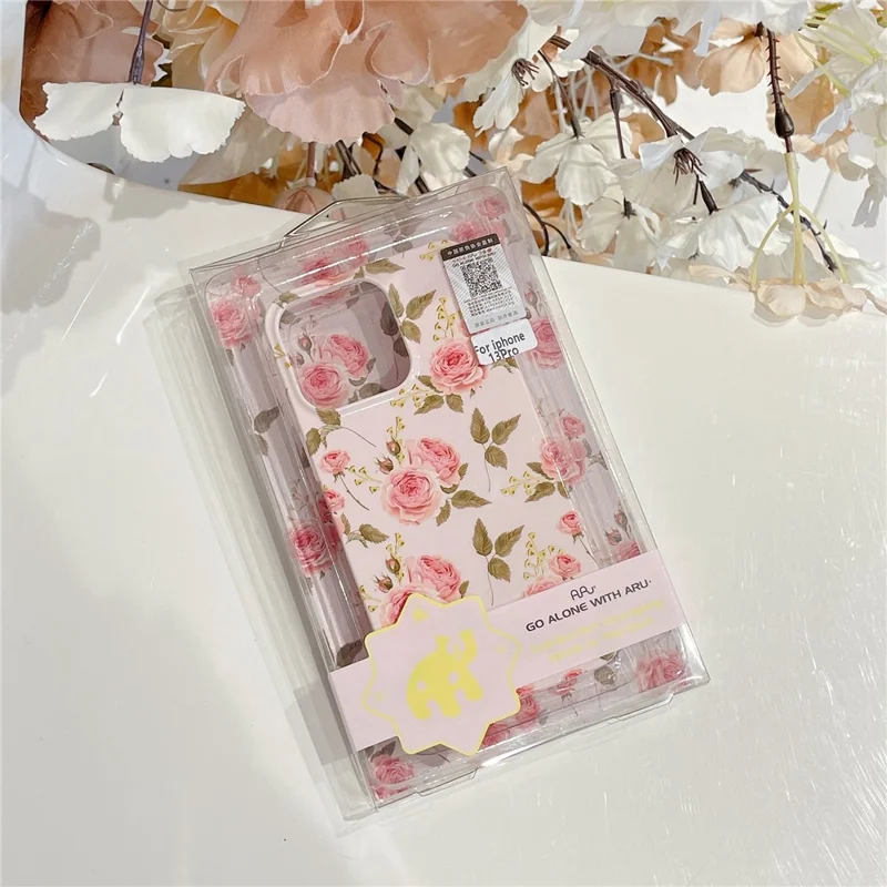ARU Per iPhone 15 Pro Max Case Stylish Pattern Water Transfer Printing Soft TPU Phone Cover - Pink Rose