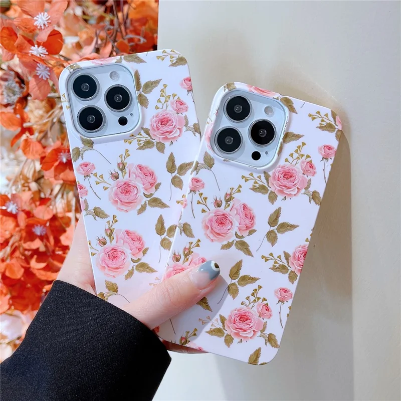 ARU Per iPhone 15 Pro Max Case Stylish Pattern Water Transfer Printing Soft TPU Phone Cover - Pink Rose