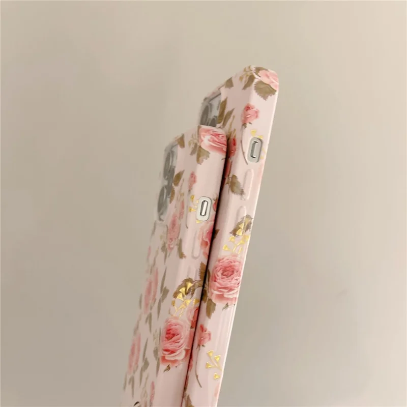 ARU Per iPhone 15 Pro Max Case Stylish Pattern Water Transfer Printing Soft TPU Phone Cover - Pink Rose