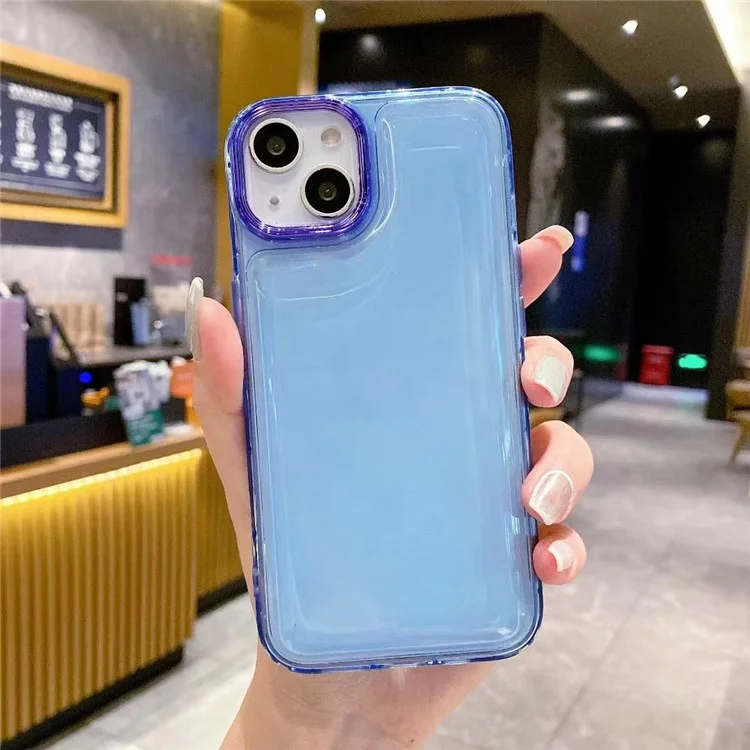 Für iPhone 13 Case PC+TPU Telefon-Schutzhülle Stoßfest Luftkissen Transparente Handyhülle - Blau