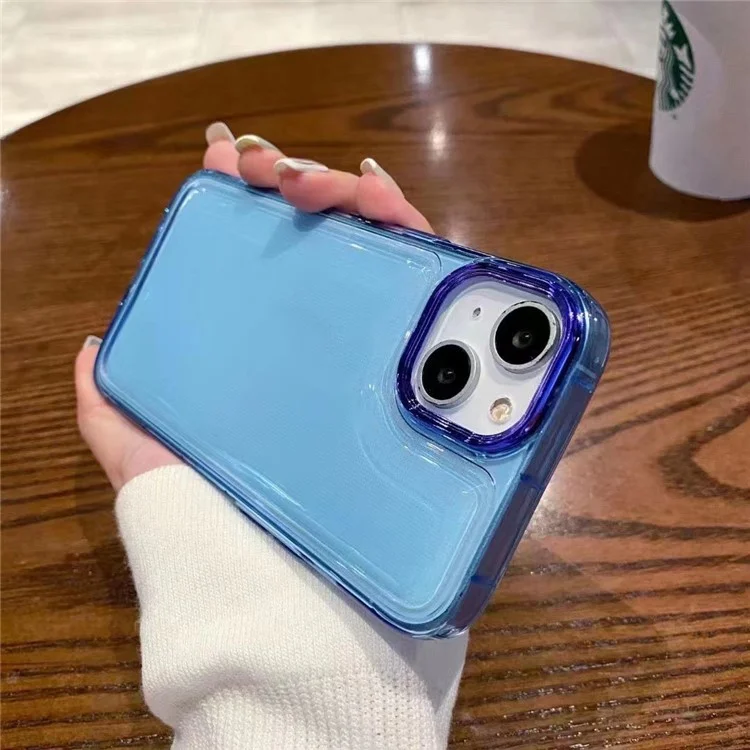 Für iPhone 13 Case PC+TPU Telefon-Schutzhülle Stoßfest Luftkissen Transparente Handyhülle - Blau