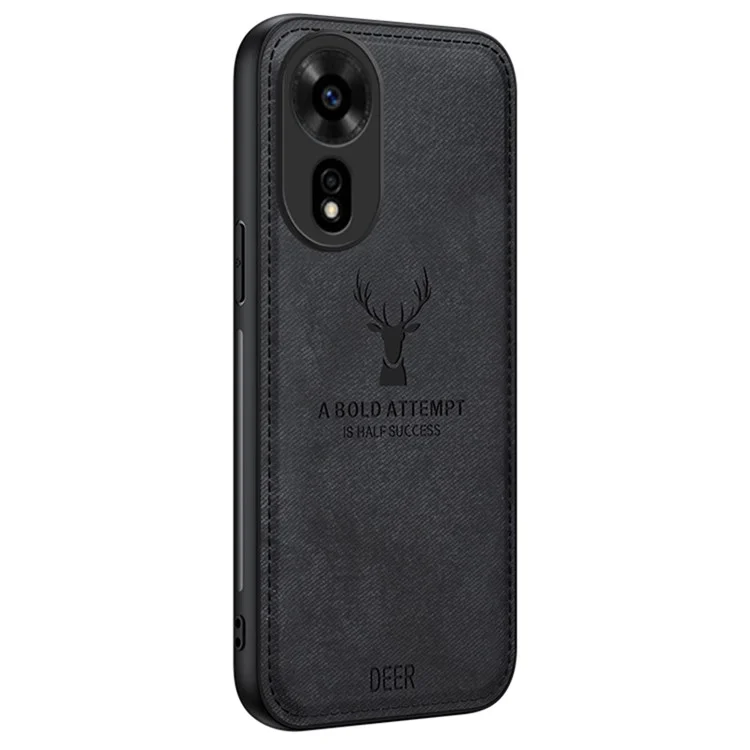 For Hi nova 12 SE Case Deer Pattern Cloth Texture Leather Coated PC+TPU Phone Cover - Schwarz