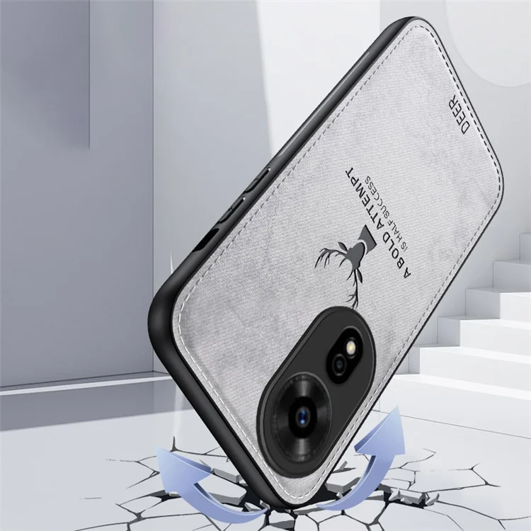 For Hi nova 12 SE Case Deer Pattern Cloth Texture Leather Coated PC+TPU Phone Cover - Schwarz