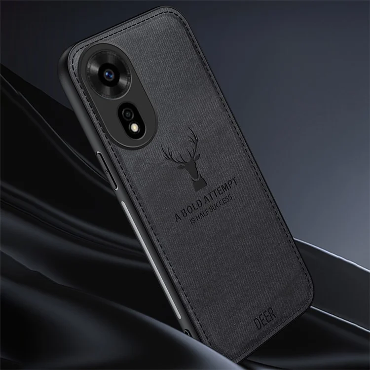 For Hi nova 12 SE Case Deer Pattern Cloth Texture Leather Coated PC+TPU Phone Cover - Schwarz