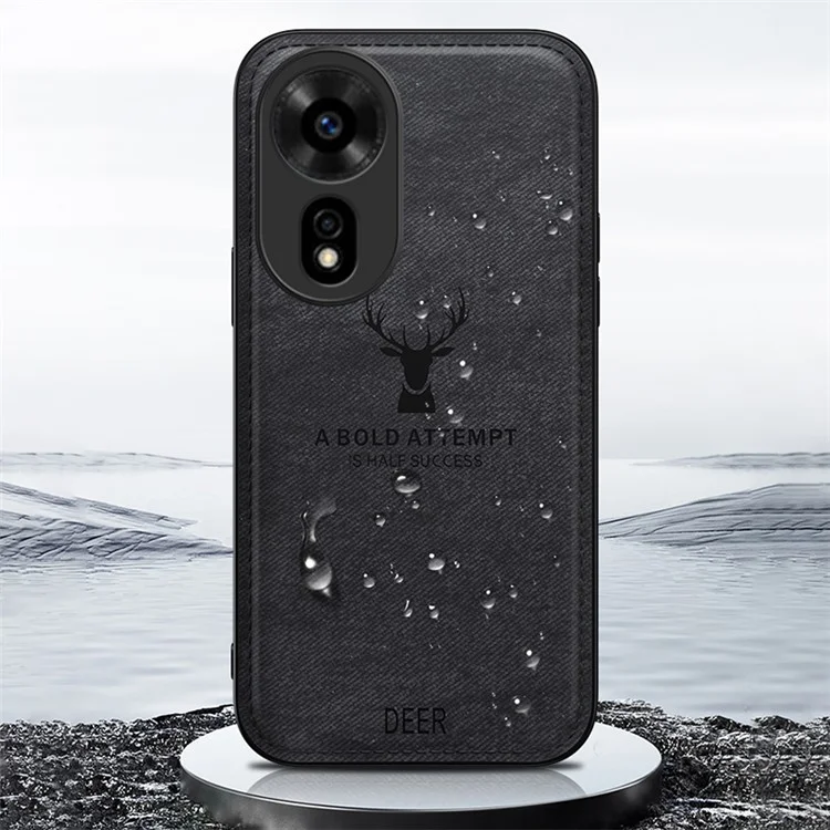 For Hi nova 12 SE Case Deer Pattern Cloth Texture Leather Coated PC+TPU Phone Cover - Schwarz