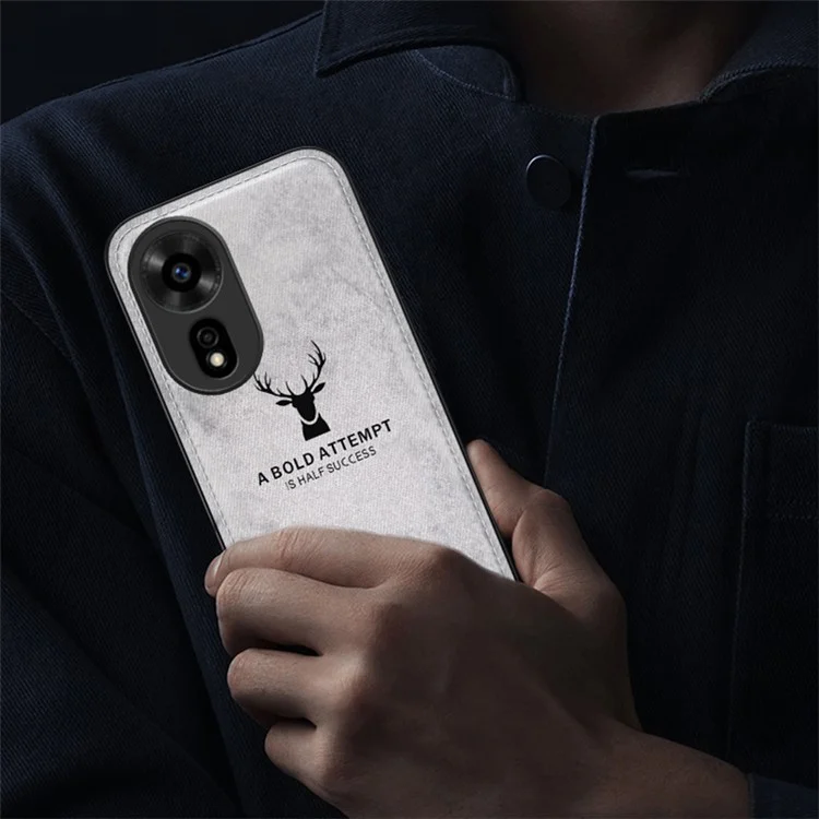 For Hi nova 12 SE Case Deer Pattern Cloth Texture Leather Coated PC+TPU Phone Cover - Schwarz