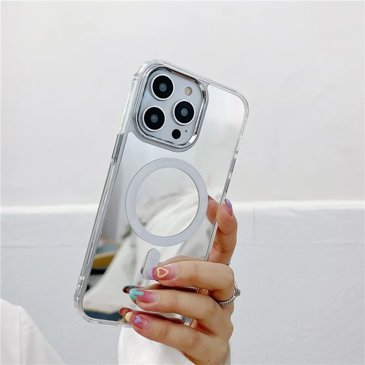 For iPhone 14 Pro Mirror Surface Phone Case TPU+PC+Acrylic Cover Compatible with MagSafe