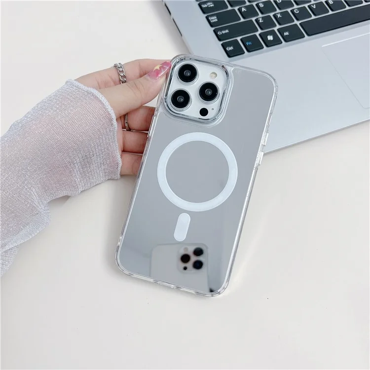 For iPhone 14 Pro Mirror Surface Phone Case TPU+PC+Acrylic Cover Compatible with MagSafe
