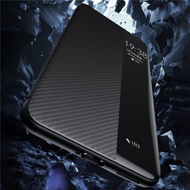 SULADA Pour Huawei Pura 70 Ultra Étui en fibre de carbone Texture en cuir Housse de téléphone Veille/Réveil automatique - Noir