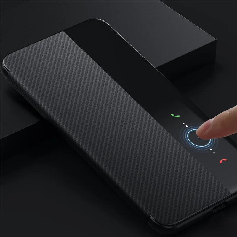 SULADA Para Huawei Pura 70 Ultra Funda de Fibra de Carbono Texturizada de Cuero Cubierta del Teléfono Sueño / Despertar Automático - Marrón