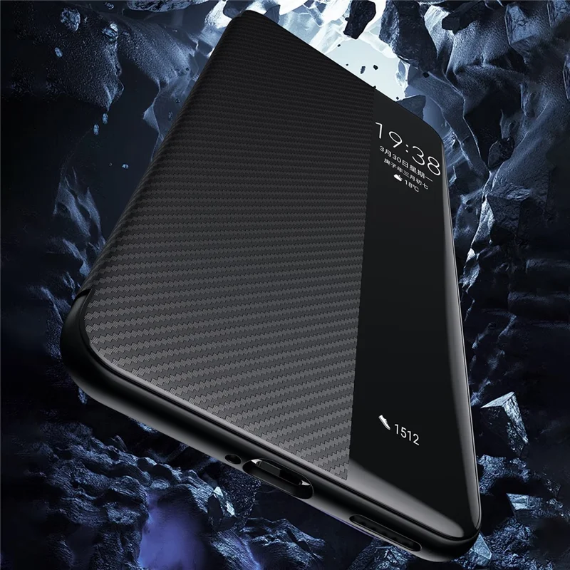 SULADA Para Huawei Pura 70 Ultra Funda de Fibra de Carbono Texturizada de Cuero Cubierta del Teléfono Sueño / Despertar Automático - Marrón