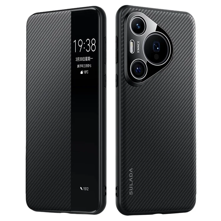 SULADA For Huawei Pura 70 Case View Window Leather Phone Cover with Auto Wake / Sleep - Black