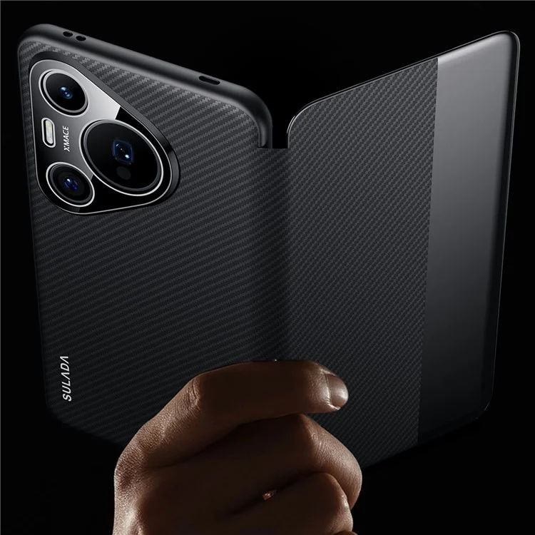 SULADA For Huawei Pura 70 Case View Window Leather Phone Cover with Auto Wake / Sleep - Black