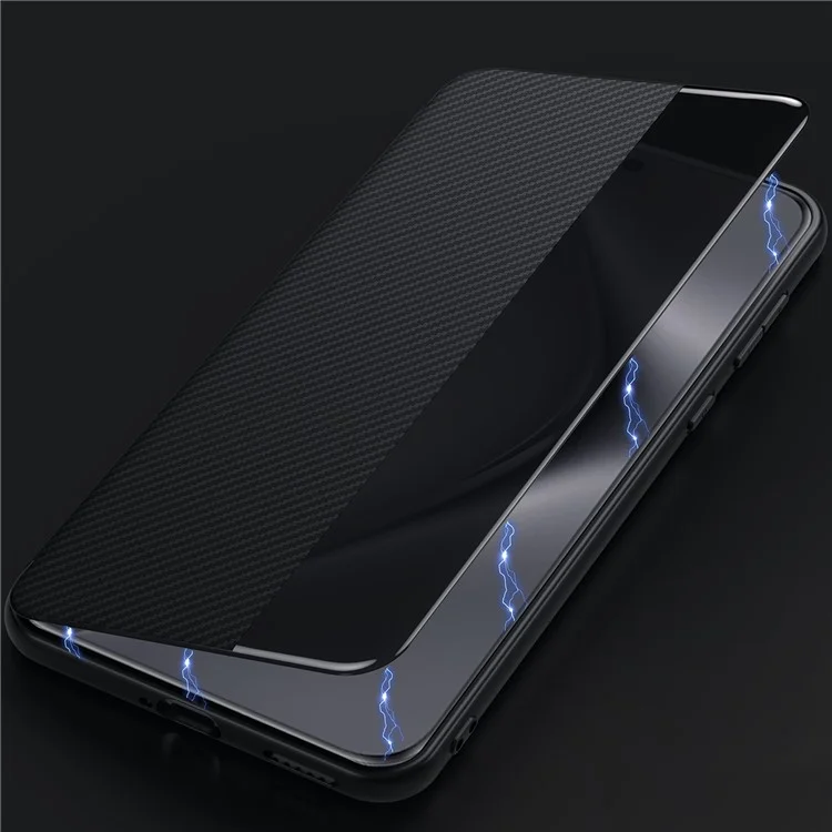 SULADA For Huawei Pura 70 Case View Window Leather Phone Cover with Auto Wake / Sleep - Black