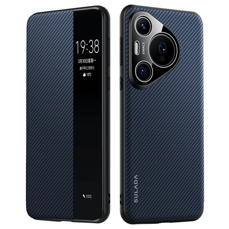 SULADA For Huawei Pura 70 Case View Window Leather Phone Cover with Auto Wake / Sleep - Blue