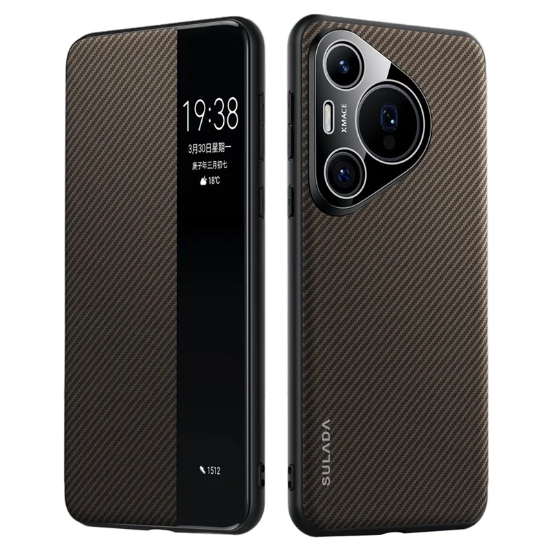 SULADA Für Huawei Pura 70 Case View Window Ledertelefonhülle mit Auto-Aufwach-/Schlaffunktion - Braun