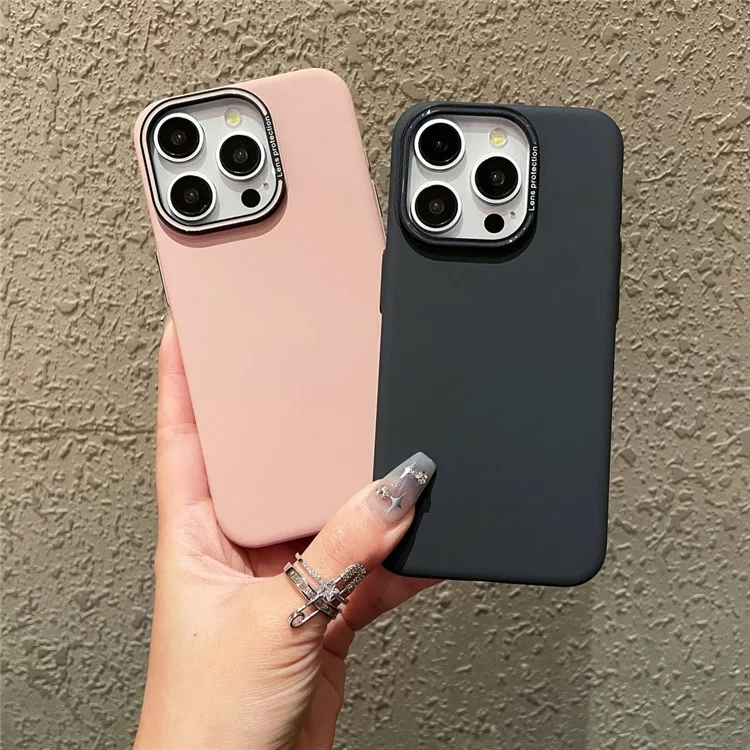 Für iPhone 15 Pro Max Case Matte PC Handyhülle mit Metalllinsenrahmen - Schwarz