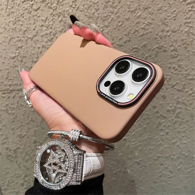 Matte Phone Cover for iPhone 14 Pro Max   Cell Phone Cases with Metal Lens Frame - Apricot