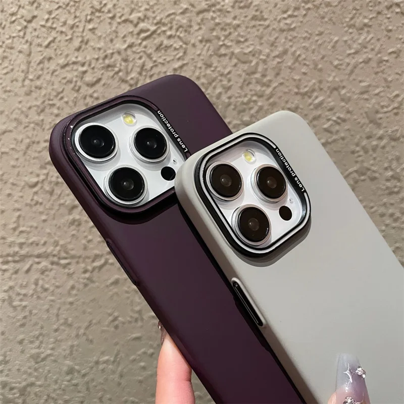 For iPhone 15 Pro Cell Phone Case Matte PC Phone Shell with Metal Lens Frame - Sapphire