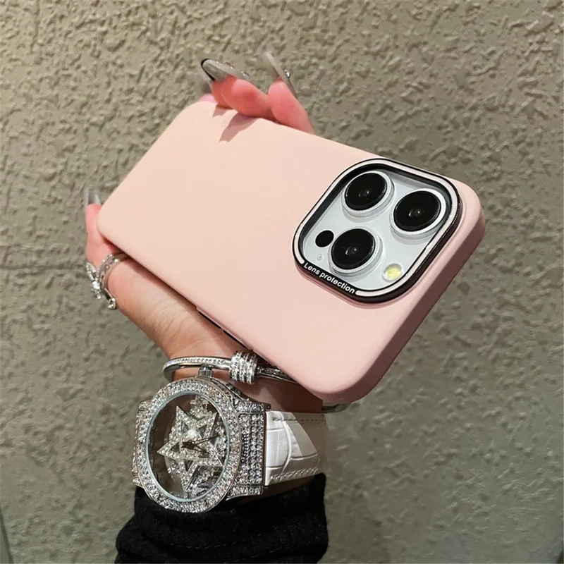 Pour iPhone 13 Pro 6.1 pouces Étui de téléphone Cadre de lentille en métal mat Couverture PC Fournisseur en gros de téléphones mobiles - Rose