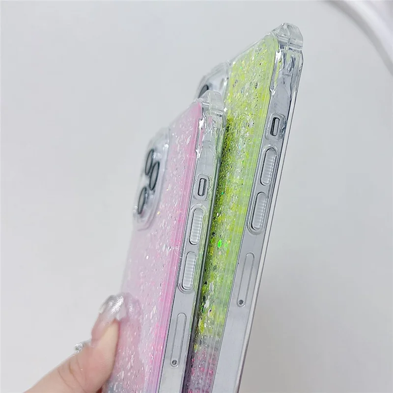 Phone Case for iPhone 15 Pro Max TPU+Acrylic Dual-Color Gradient Cell Phone Cover with Long Strap - Pink+Purple