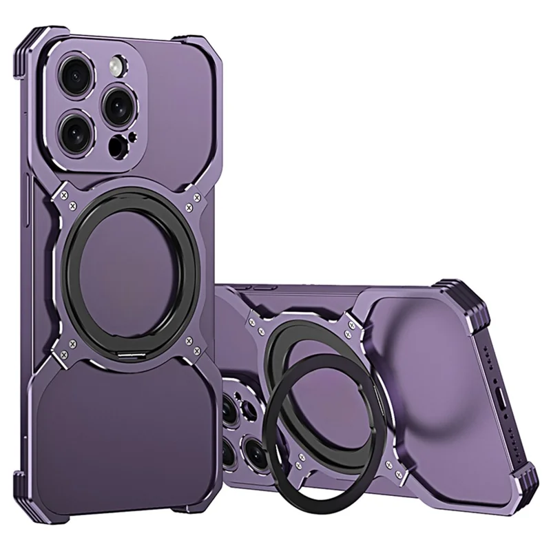 For iPhone 14 Pro Kickstand Case Frameless Metal Bumper Phone Cover Compatible with MagSafe - Purple