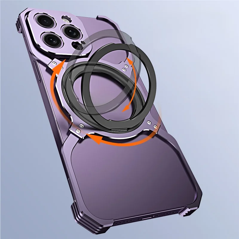 For iPhone 14 Pro Kickstand Case Frameless Metal Bumper Phone Cover Compatible with MagSafe - Purple