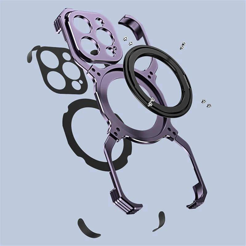 For iPhone 14 Pro Kickstand Case Frameless Metal Bumper Phone Cover Compatible with MagSafe - Purple