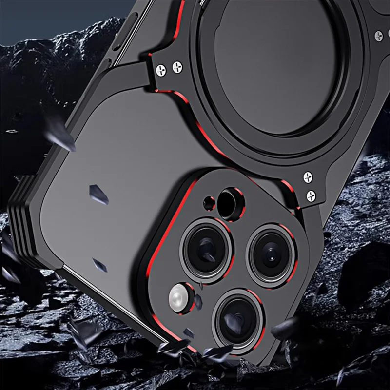 For iPhone 14 Pro Kickstand Case Frameless Metal Bumper Phone Cover Compatible with MagSafe - Purple