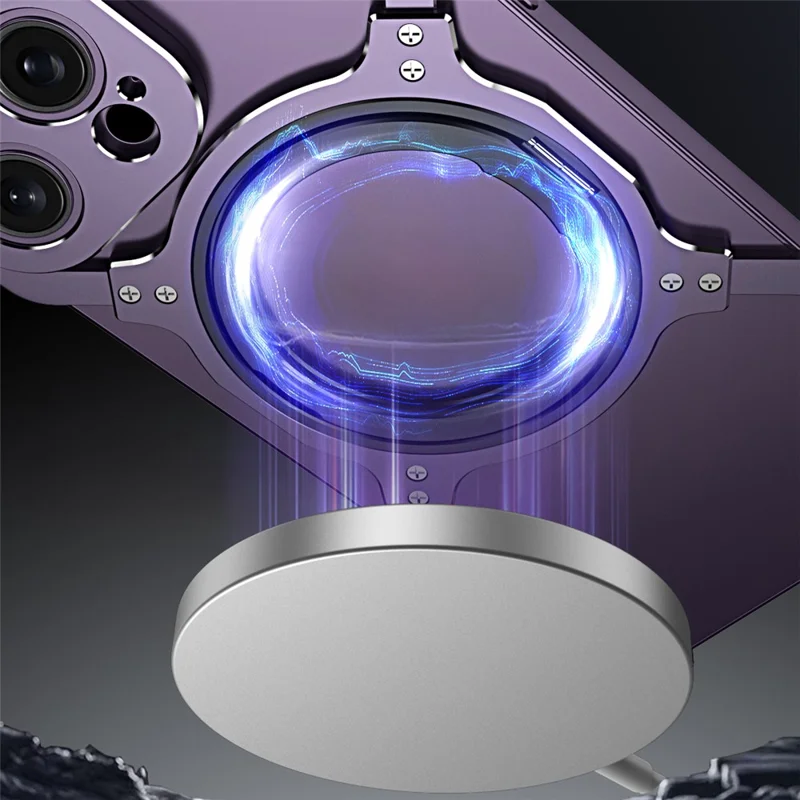 For iPhone 14 Pro Max Phone Bumper Case Compatible with Mgsafe Kickstand Frameless Metal Cover - Silver